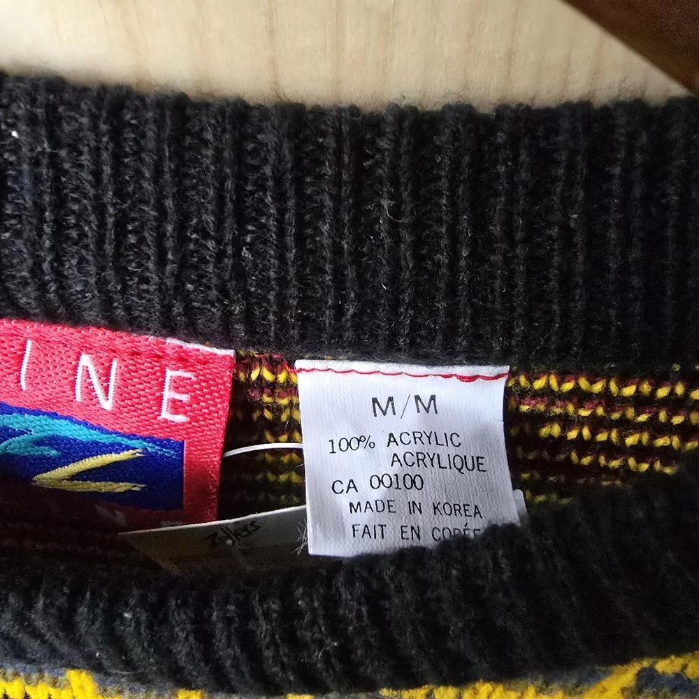 Vintage Fine Line Zellers 90s Muticolored Crewneck Acrylic Sweater Boys Medium - Picture 6 of 8